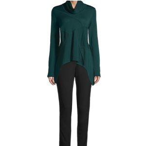 🍀NWT Donna Karan Wool Blend Asymmetric Emerald Green Cowl Sweater Size Medium M